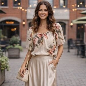 Lush Romantic Floral Off-Shoulder Blouse— S